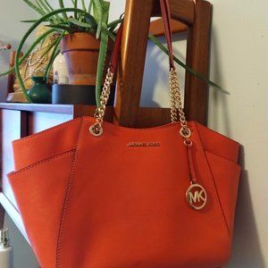 Micheal Kors Grapefruit/Tangerine /Pink Spring leather Satchel